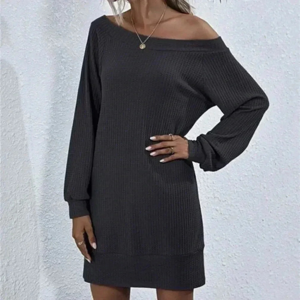 Waffle Knit Boatneck Fall Dress